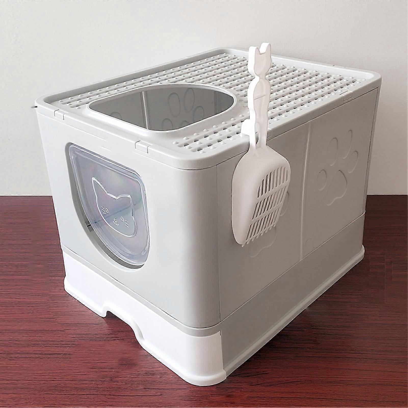 Foldable Cat Litter Box Extra Large Covered Top Entry Fully Enclosed Cat Litter Box Gray
