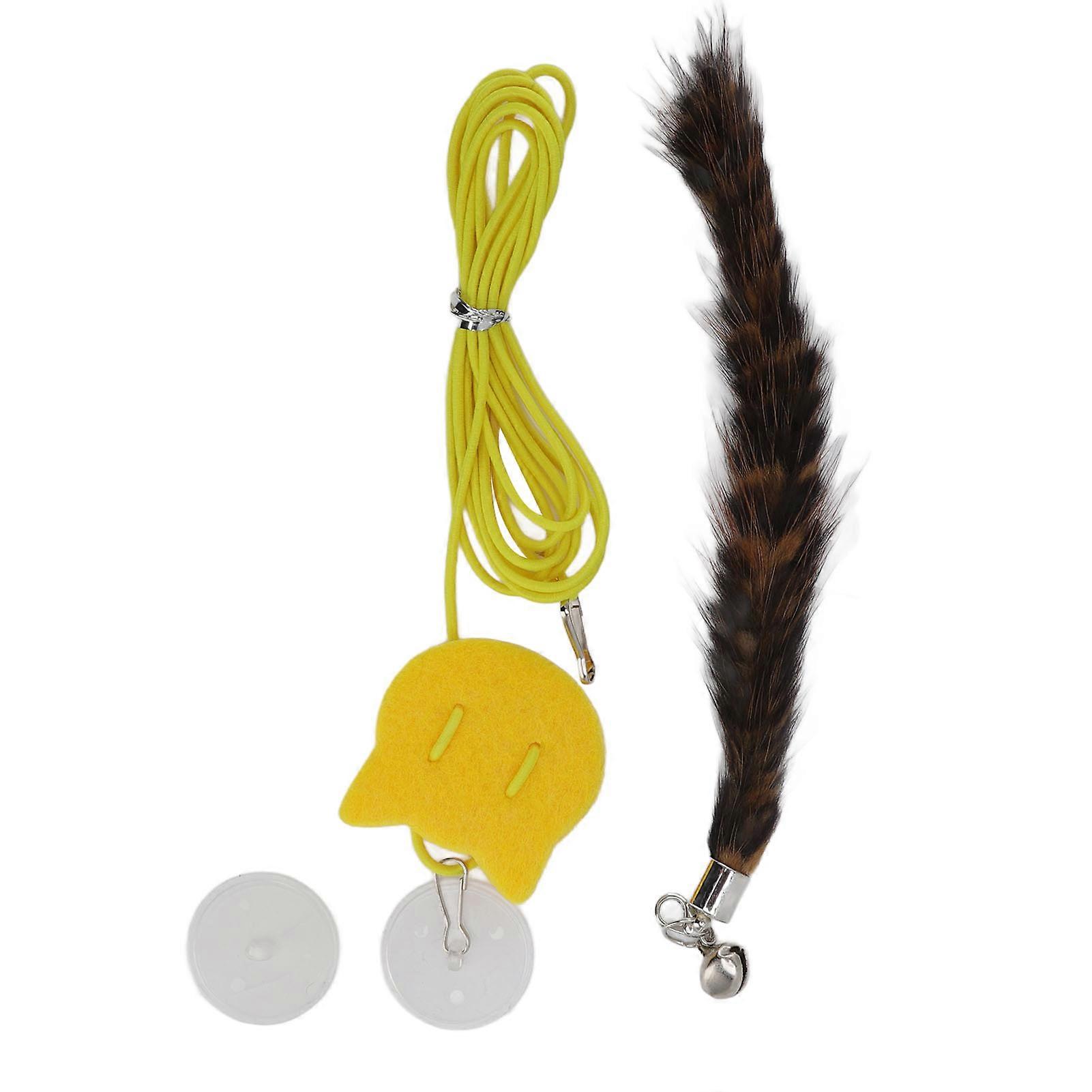 Pet Cat Hanging Toy Adjustable Interactive Traceless Hook Elastic Cord Bell Door Hanging Cat Toy Tease Cat Rope and Leopard Print Tail