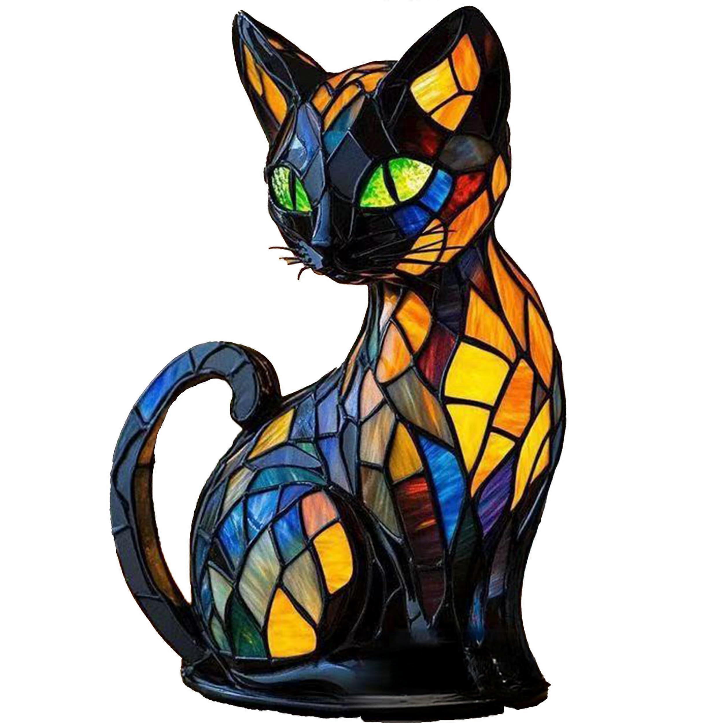 Cat Lamp Mosaic LED Night Light, Handmade Resin Bedside Lamp, Warm Ambient Light for Cat and Dog Lovers, Cat Lamp A