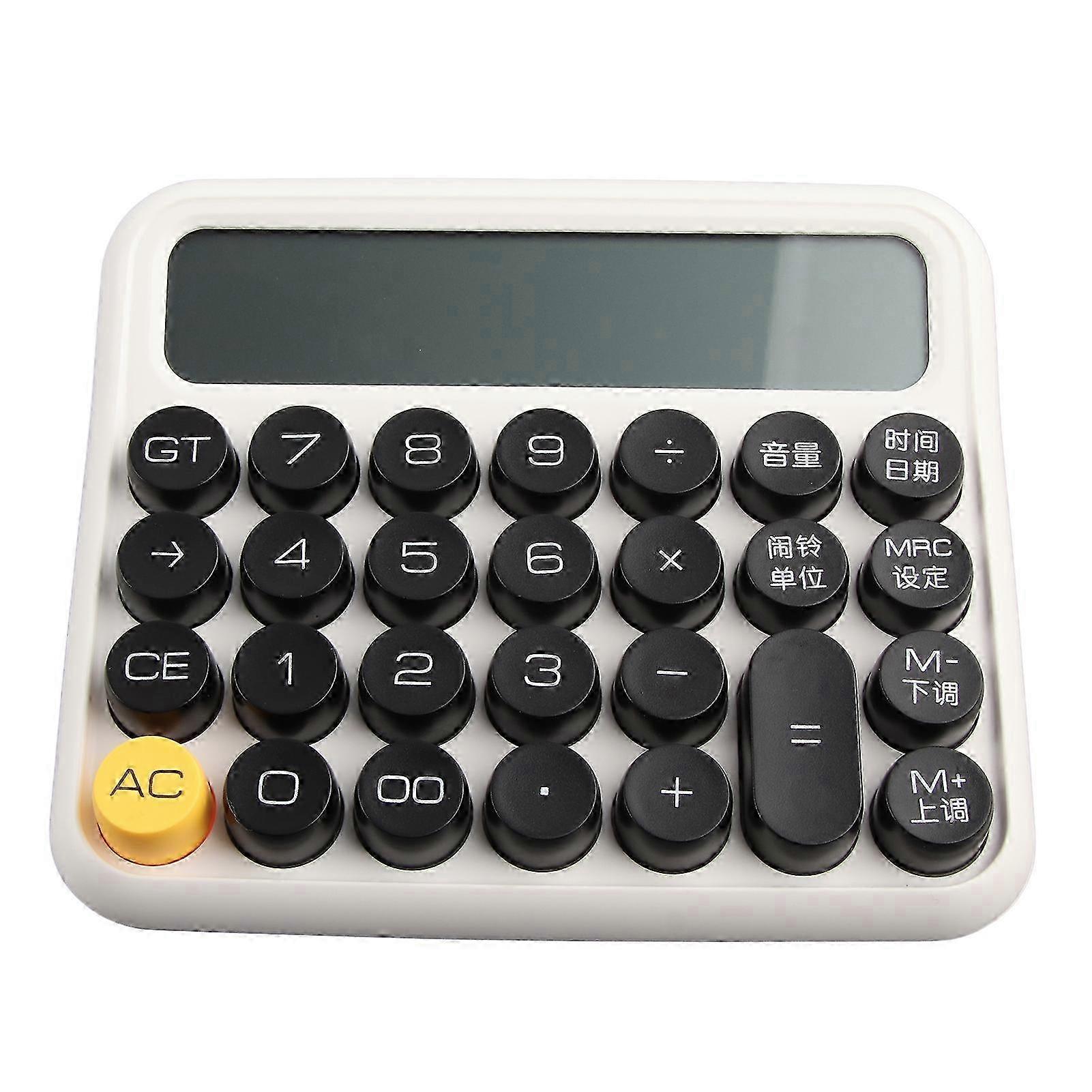 12 Digit Calculator Large LCD Display Big Button Standard Mechanical Switch for Office School Home Porcelain White