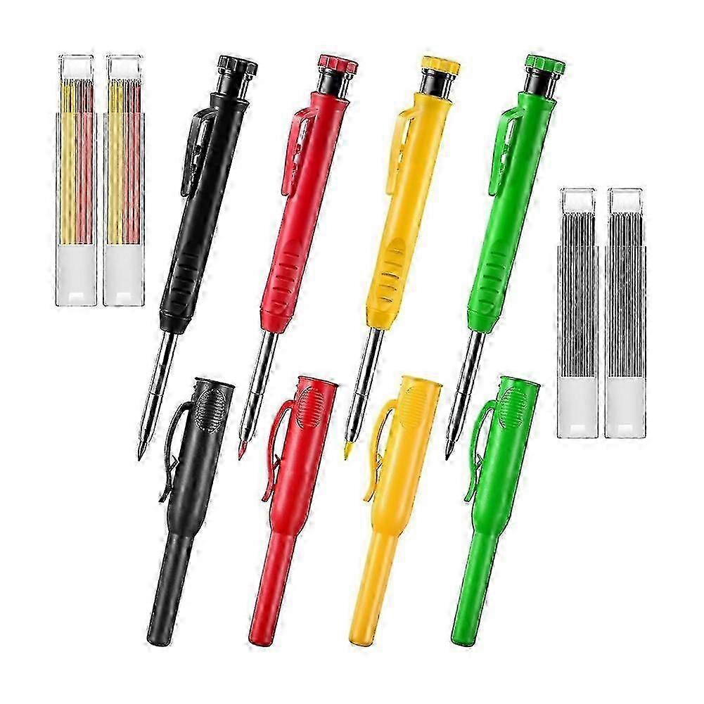 Mechanical Pencil Set with 4 Carpenter Pencils and 24 Refills, for Deep Hole Precision