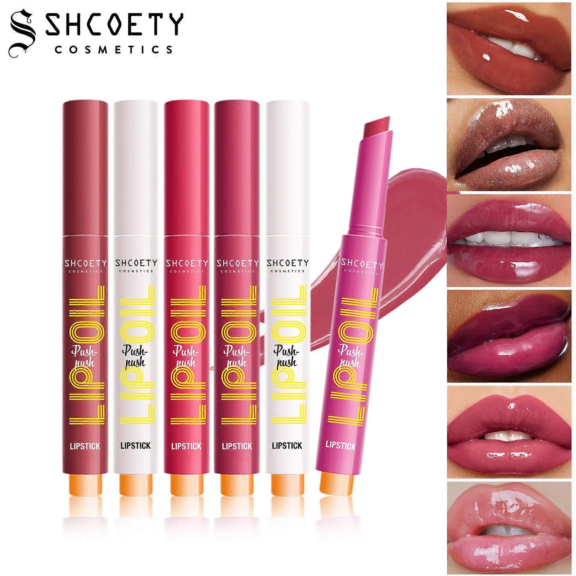 6 Colors Fat Lip Oil Click Slick,Press Lipstick Set,Moisturizing Lip Balm,High Pigment Glow Lip Oil,Long-lasting,Pigmented Vegan,Lightweight and Gloss