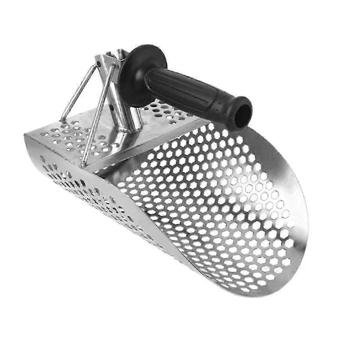 Stainless Steel Beach Sand Scoop with Handle for Efficient Treasure Hunting - Quick Sifting Tool for Metal Detecting
