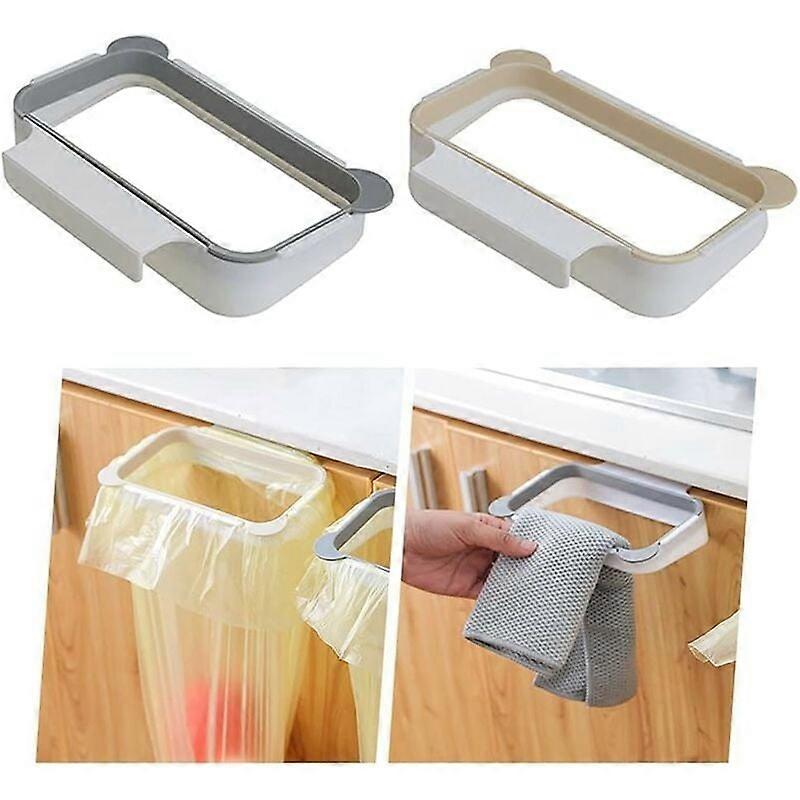 2 pieces of garbage bag holder -Cabinet trash bag holder, trash bag rack, for placing trash bags (apricot, gray)