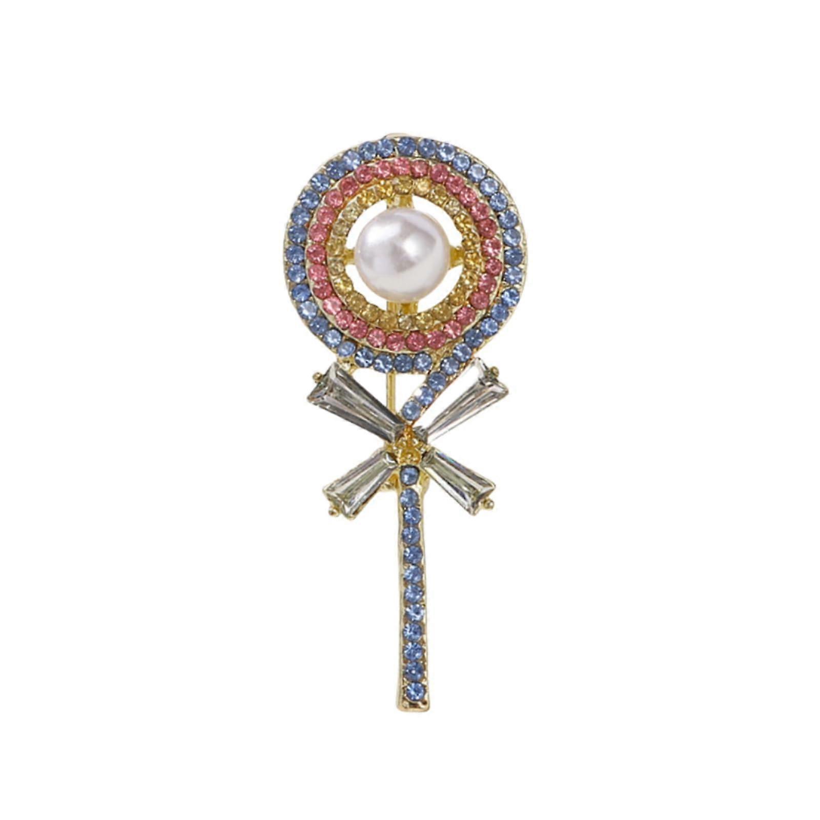 Brooch 1 Piece Cartoon Lollipop Alloy Brooch Women's Cheongsam Button Front Button Front Diamond Pearl Corsage Blue