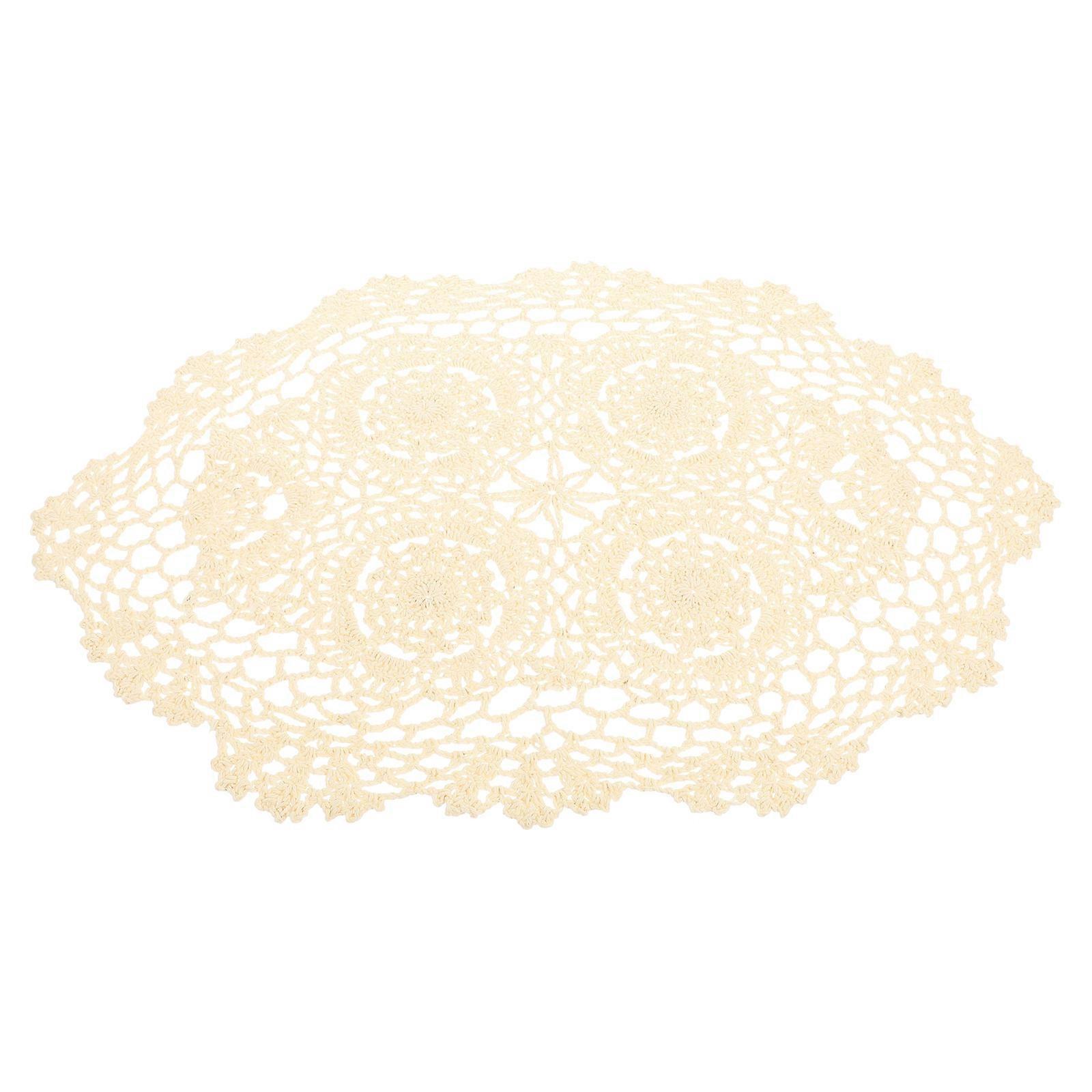 Table Handmade Crochet Dining Table Ornament Khaki Beige 1Pcs