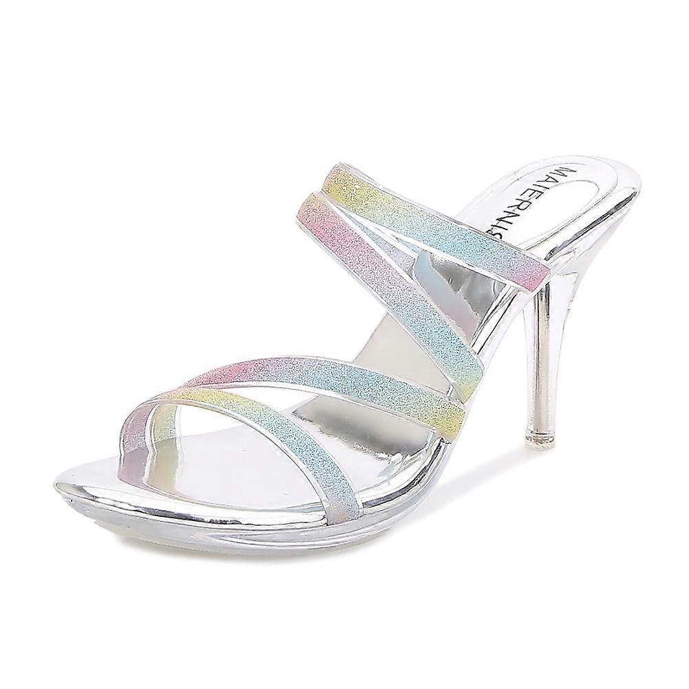 Stylish and Sensual Transparent Heel Sandals for Women – Trendy PVC Sandals with Crystal Heels – Combining Elegance and Sensuality, Silver, EU 39
