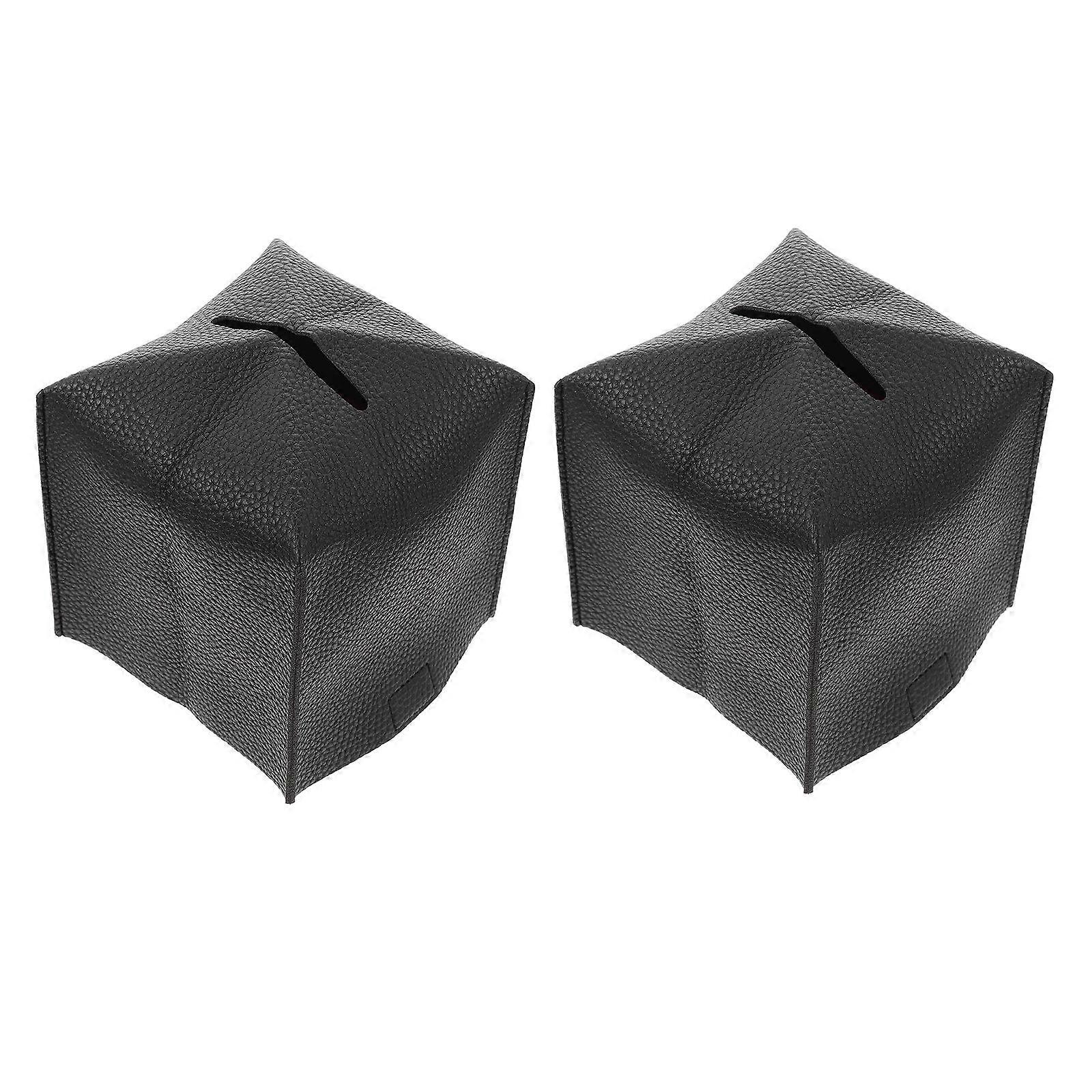 Creative Tissue Box Holders Easy Access Tissue Boxes Office Square Shape Pu Material 2Pcs