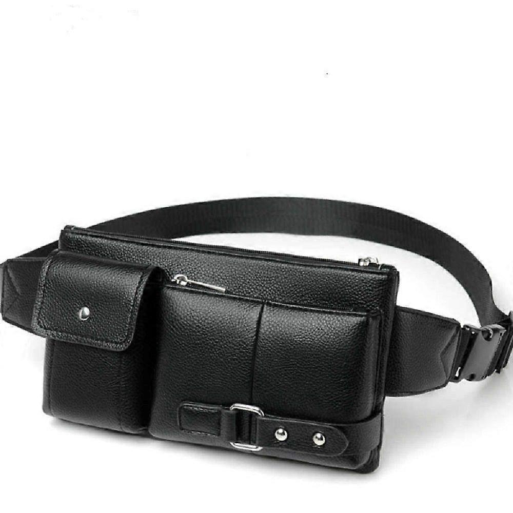 Fanny Pack Leather Waist Shoulder Bag for Tecno Pop 3 Plus (2019) - Black Color, Tablet and Ebook Compatible