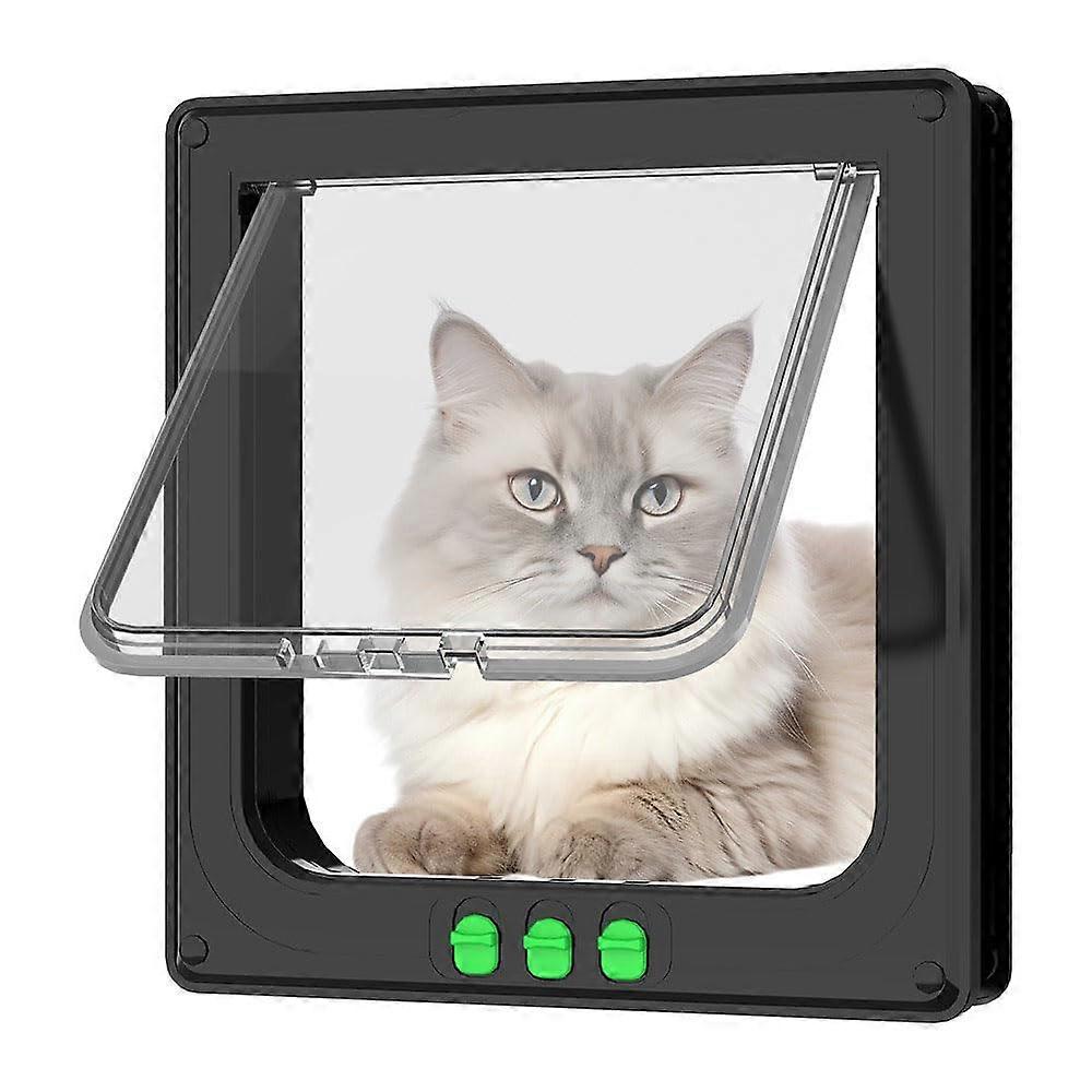 Improved cat and dog flap, 2 entry and exit paths – pet door for indoors and outdoors (Black, XL)