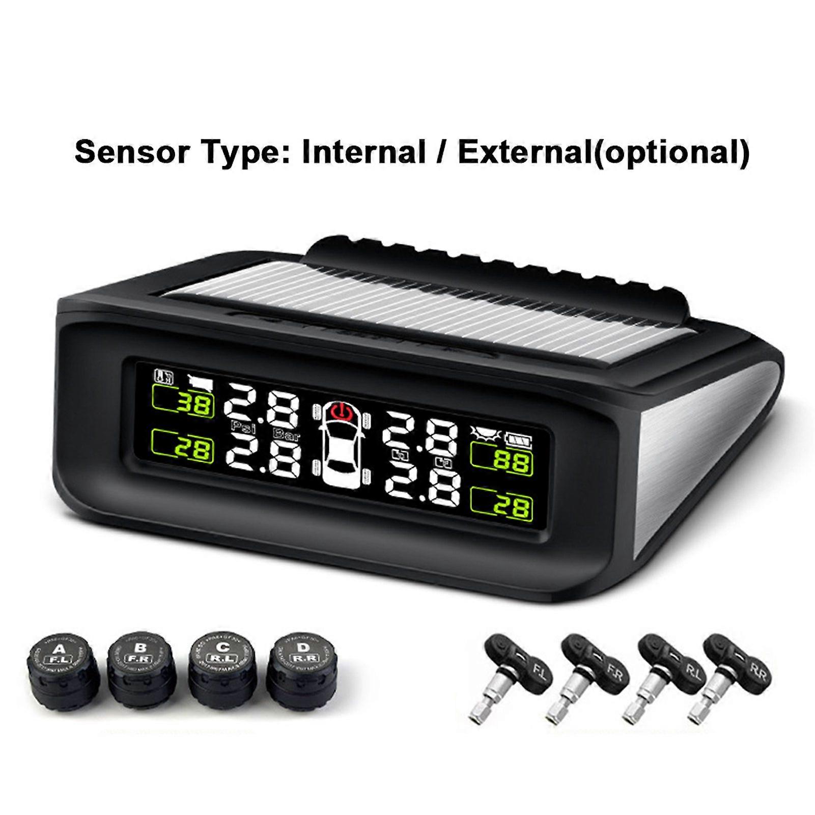 Solar Wireless Tire Pressure Monitor with 4 External Sensors, Black