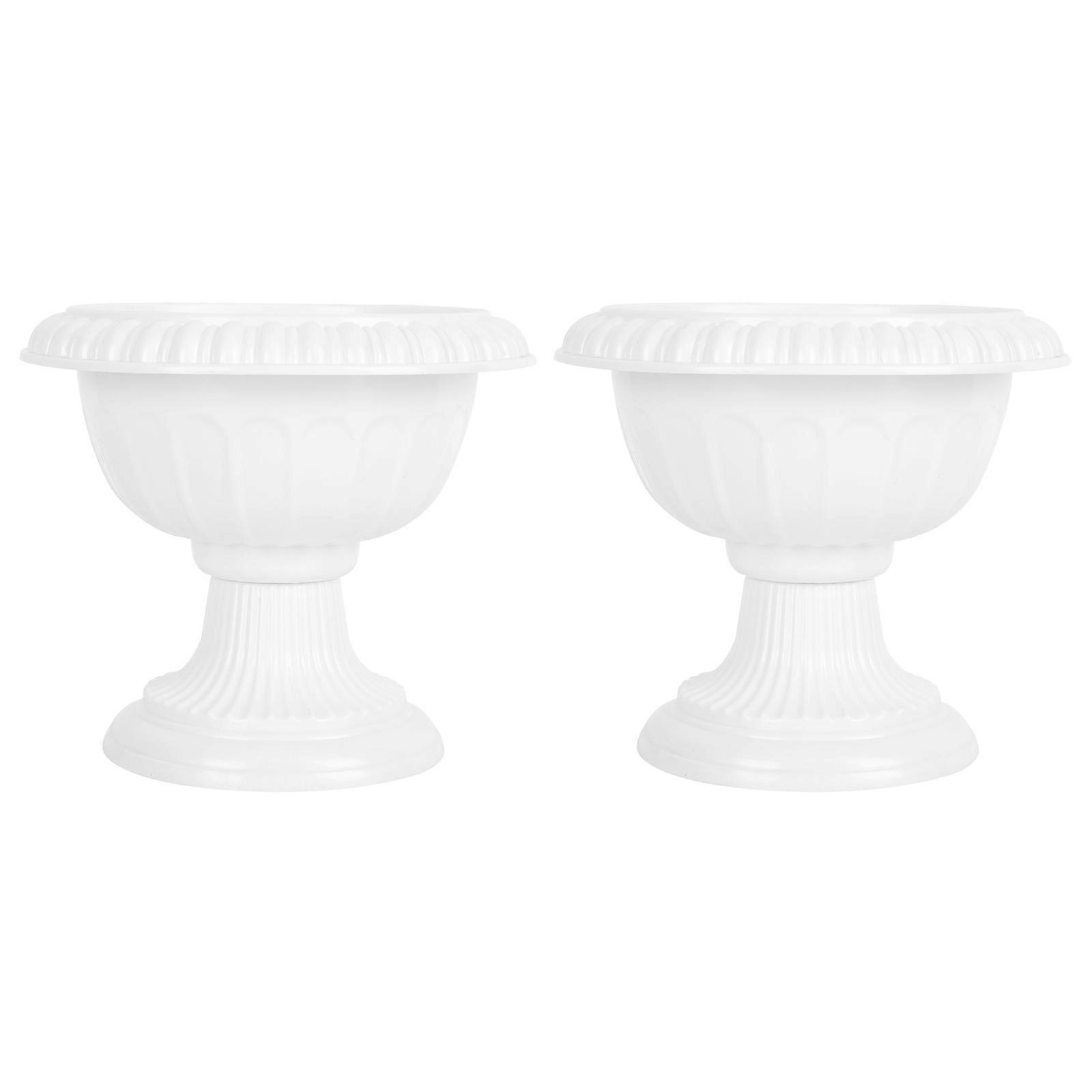 Round Pot Planter Plastic Retro Appearance Outdoor Use 16x14cm 2Pcs