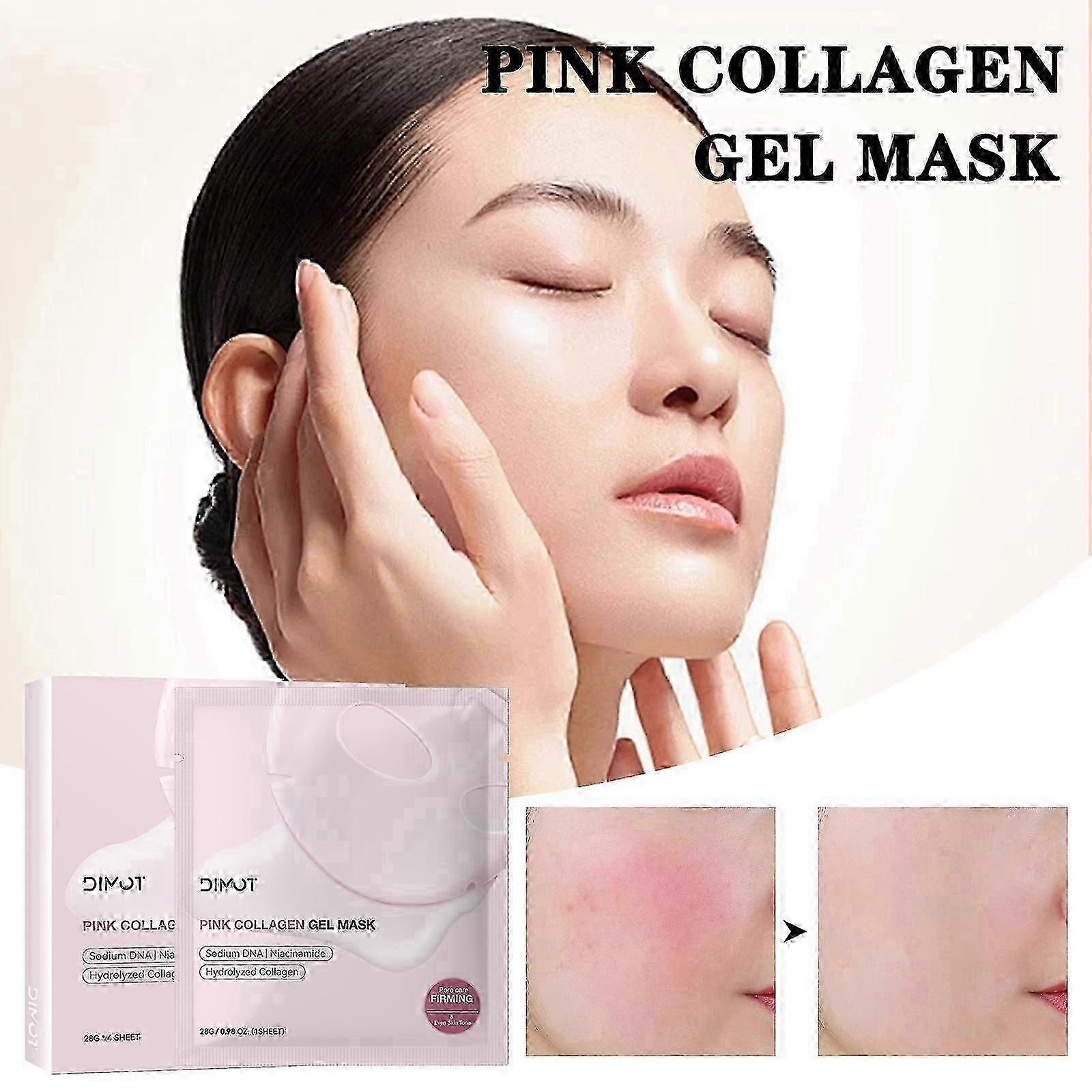 オーガニックディープコラーゲンフェイスマスク、ピンクコラーゲンゼリージェルマスク、ハイドレーティングスキンケア、保湿と均一肌のトーン、ポアケア(4個入り)
