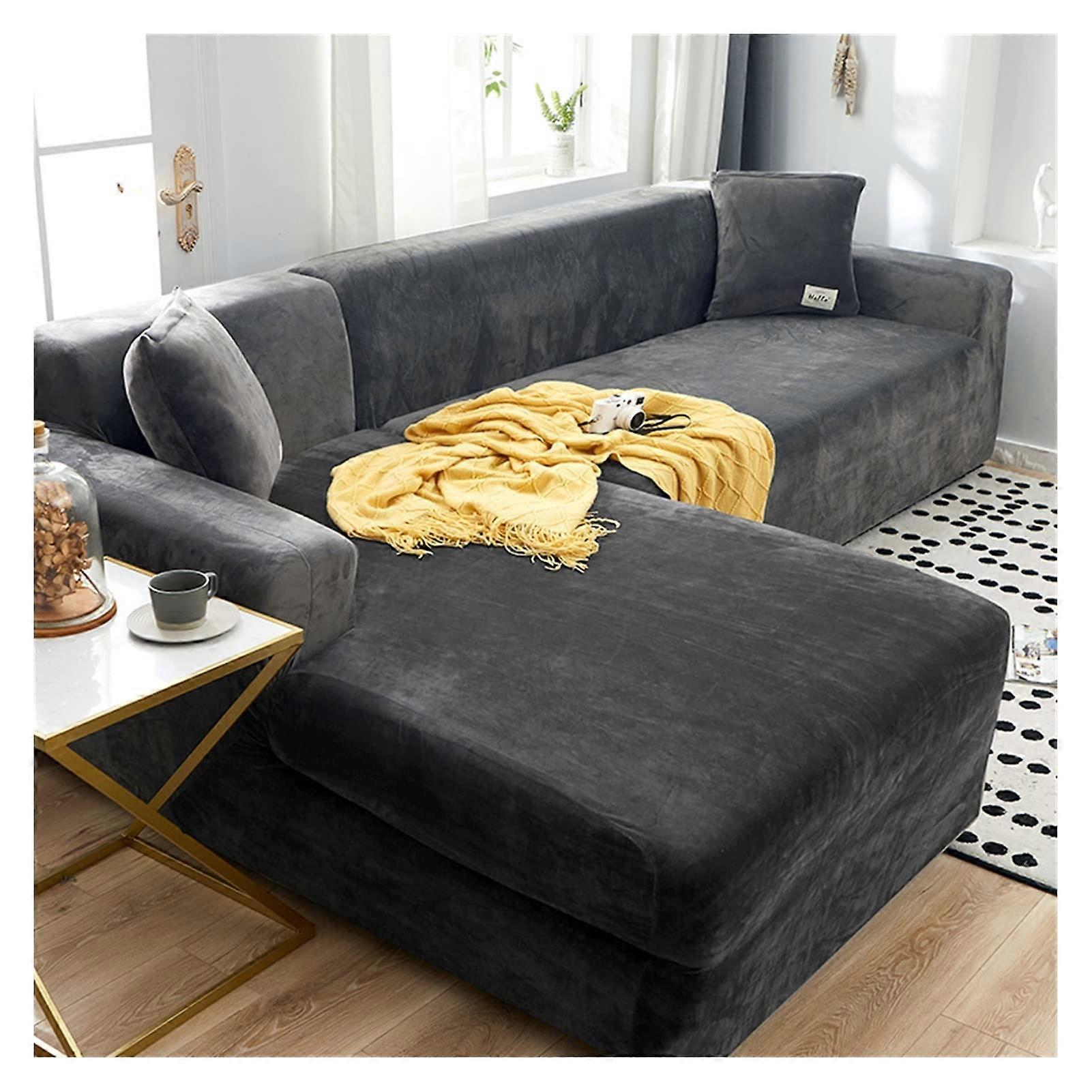 Samt Plüsch L förmig Sofa Abdeckung Elastic Velvet Slipcover For L-Shaped Sofa Chaise Longue Color8 1-Seater 90-140cm