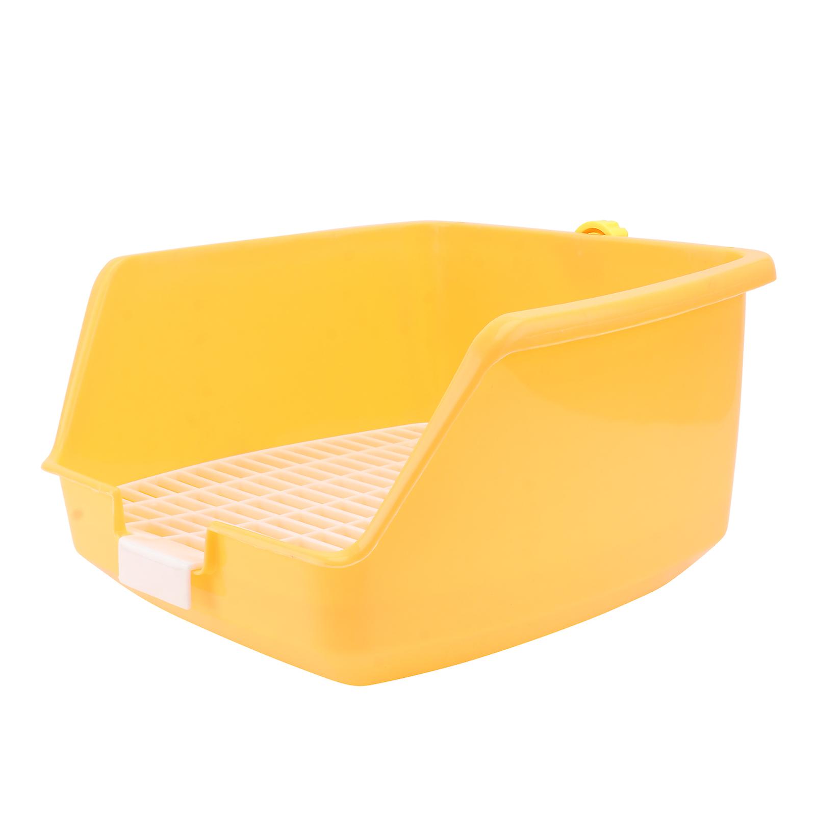 Yellow Plastic Pet Toilet for Rabbits Guinea Pigs and Other Small Pets with Detachable Grids 1 Pc