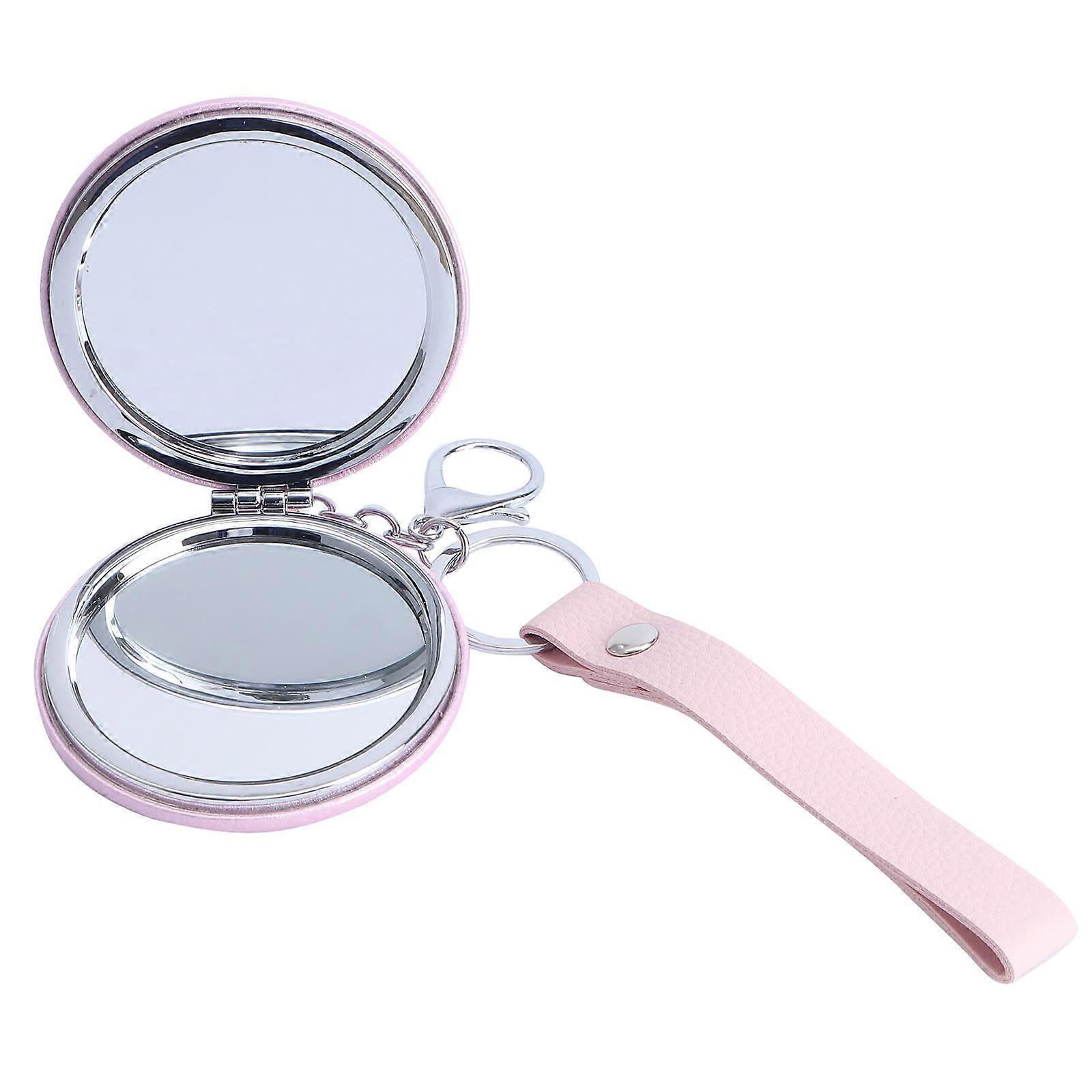 Portable Mini Keychain Mirror Double Sided Folding Makeup Mirror with Metal Keyring Elegant Compact Design for Travel and Handheld Use