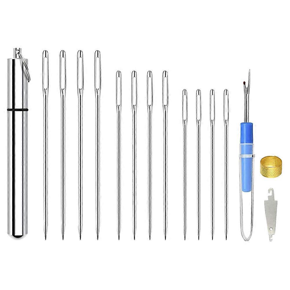 1 Set 34pcs Self-Threading Sewing Needle Kit for Knitting Use Alloy Material Silver Color