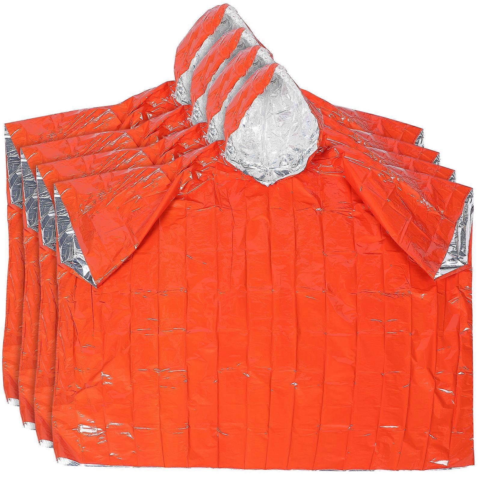 Outdoor Adventure Poncho Style Raincoat Emergency Rescue Survival Use 4Pcs Orange