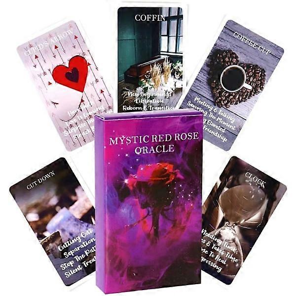 53 Cards Mystic Red Rose Oracle Deck 10.3*6cm A Situations Deck Tarot Cards Twin Flame Oracle Cards Love Keywords B- Perf Mystic Red Rose Oracle Deck