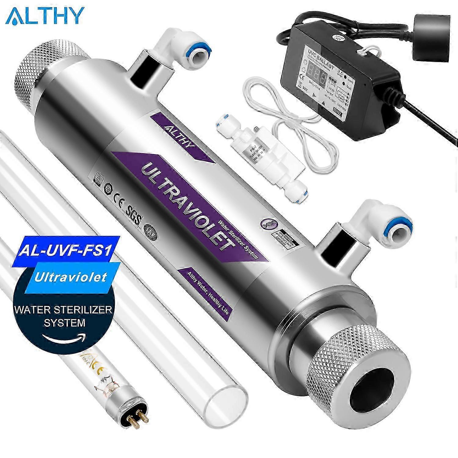 Althy Uv Ultraviolet Light Water Purifier Sterilizer System Disinfection Filter +smart Flow Control Switch Stainless Steel 1gpm