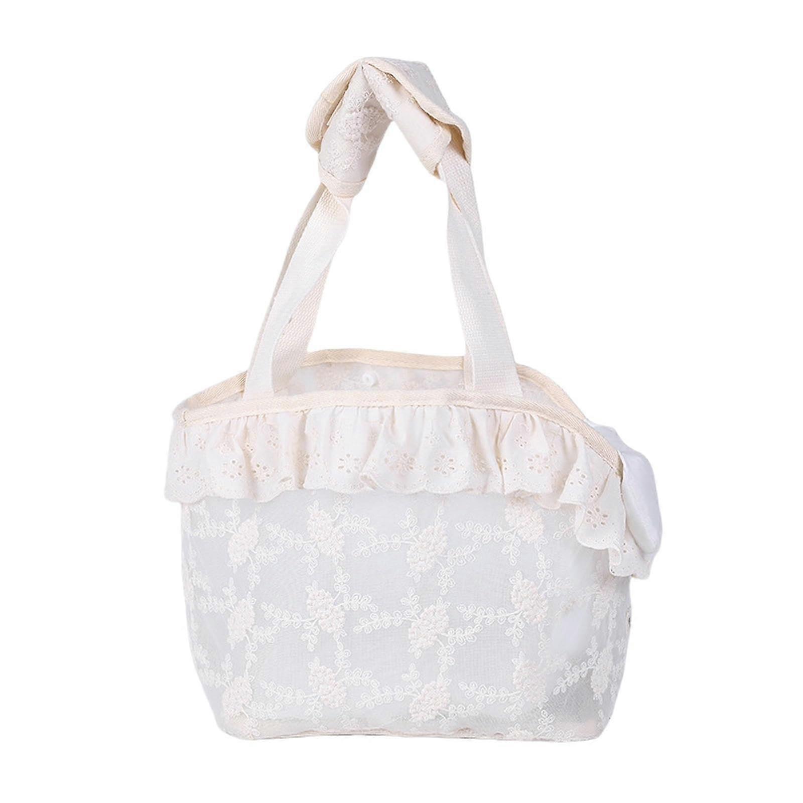 Pet Backpack Cat Carrier Crossbody Mesh Bag Cream Color Large (L) Breathable Adjustable Shoulder Bag For Outings