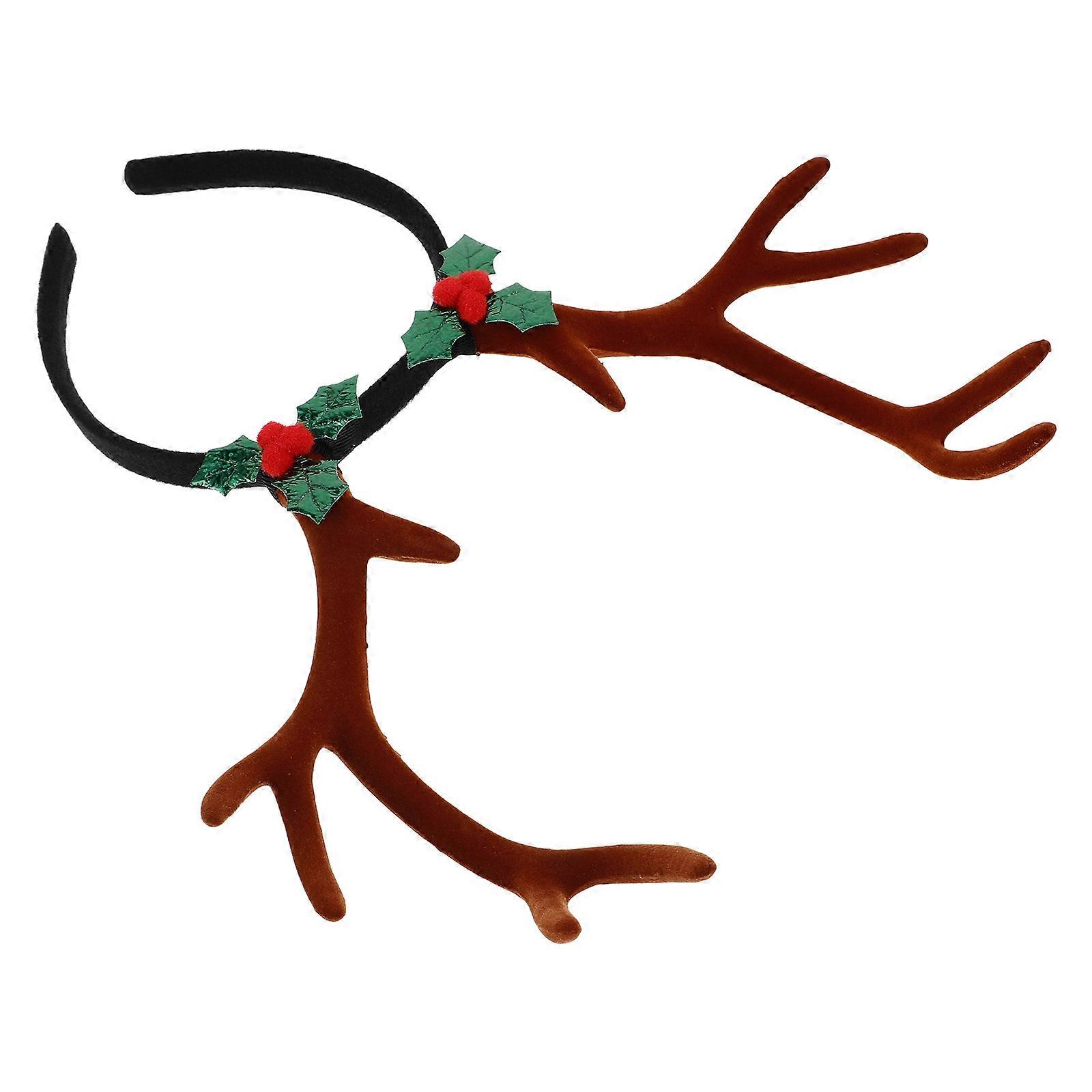 Realistic Coffee Reindeer Antlers Headband for Christmas Parties Comfortable Adjustable Accessory