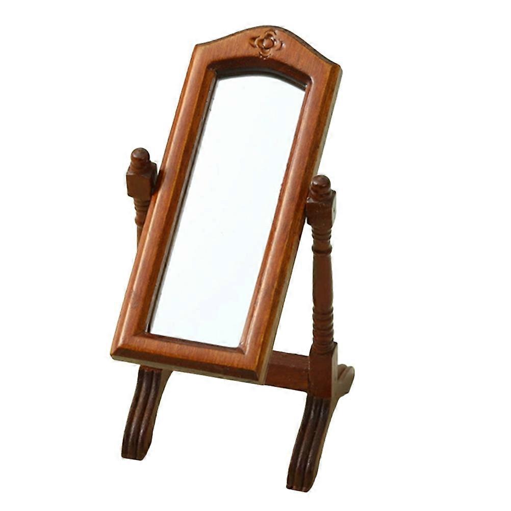 Mini Furniture Ornaments Tiny Dollhouse Mirror Modern Design Adjustable Angle Wood Material 13.50X5.50X4.90CM 1Pack