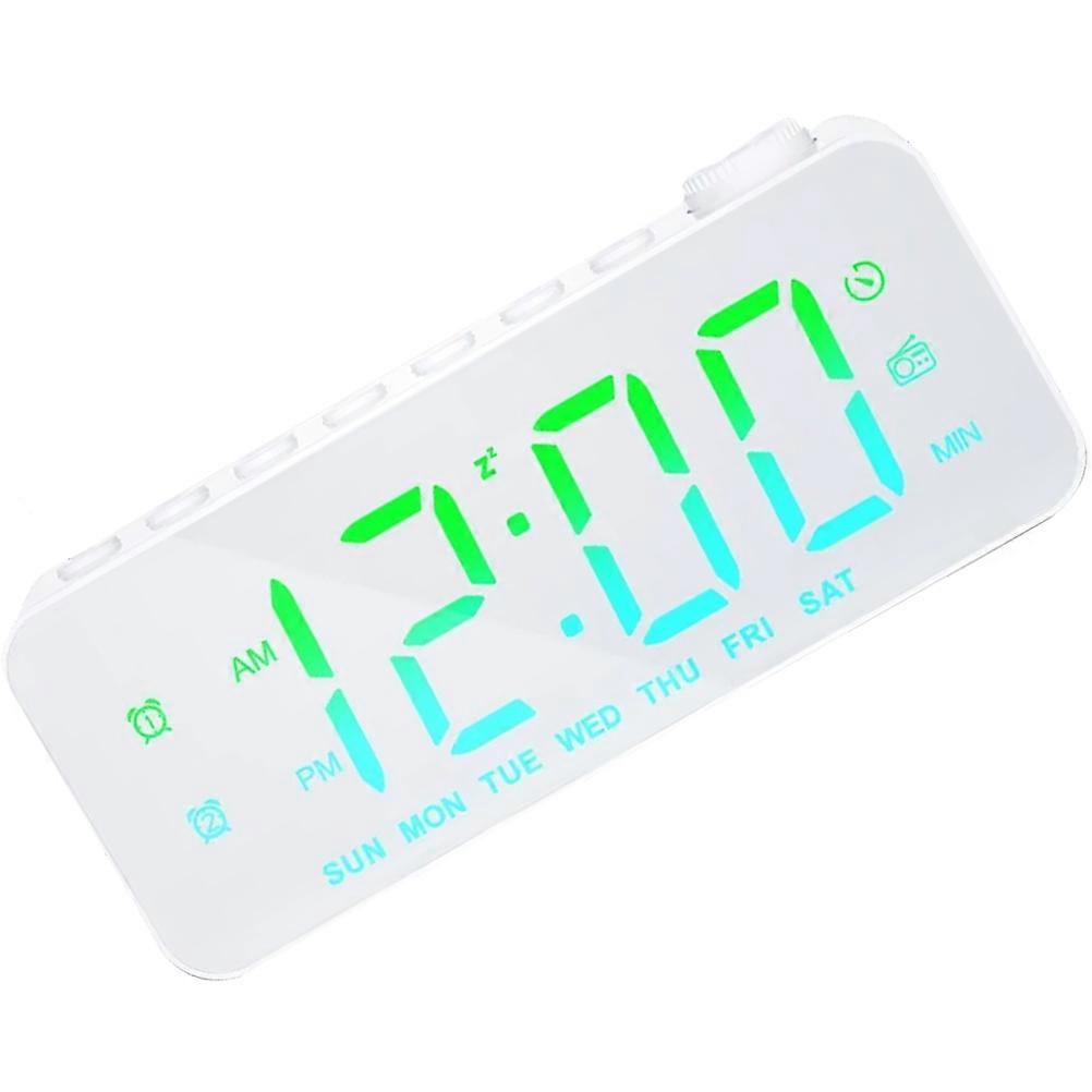 Digital Alarm Clock For Bedrooms Blue Color Fashion Design Mirror Function 1 Set