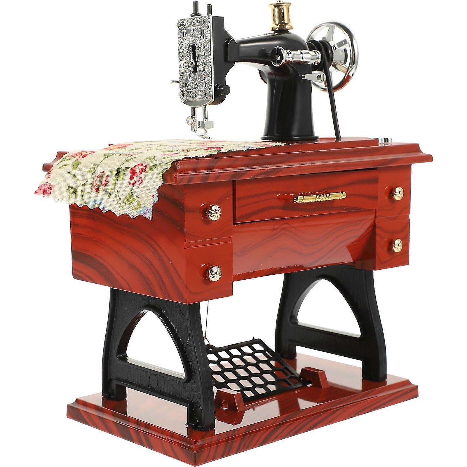 Boîte à musique de conception de machine à coudre vintage rouge foncé pour la décoration ABS ornement de maison créative 6,5 x 4,5 x 3,5 pouces