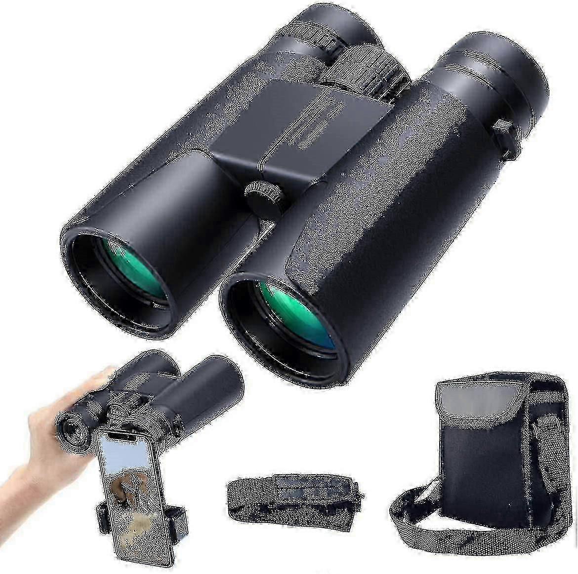 12x42 Binoculars With Roof Prism For Adults, Compact, Portable, Waterproof, With Night Vision, Bak4 Prism, Fmc Lens, Hd Clear Vision For Birds,black