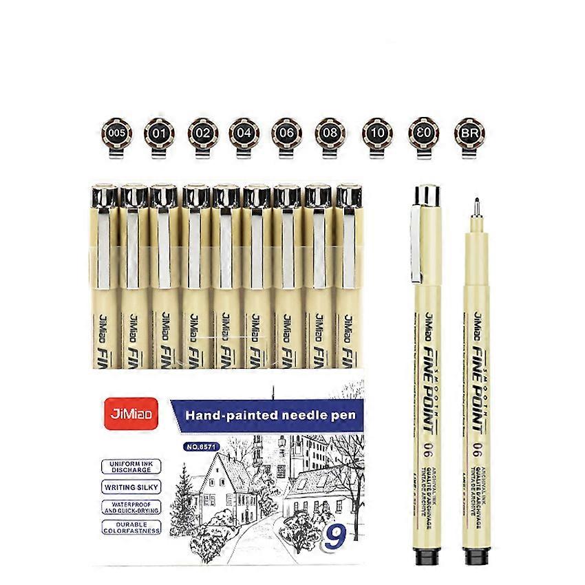 Needle Pen Waterproof Outline Pen Set Artistic Hand-drawn Architectural Design Drawing Pen (Set of 9)
