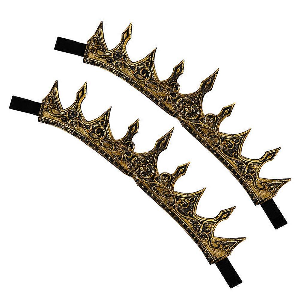 2pcs Medieval King Crown for Men, Comfortable PU Headwear, Elegant Vintage Design for Birthday Parties, Halloween Costumes, Stage Performances,