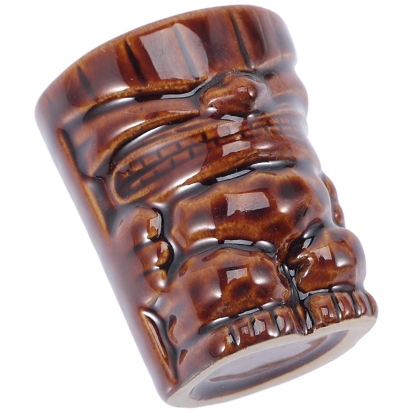 Carved Ceramic Tiki Mug Small Wine Tiki Cup For Home Use Round Light Brown Multi-Purpose 1Pcs
