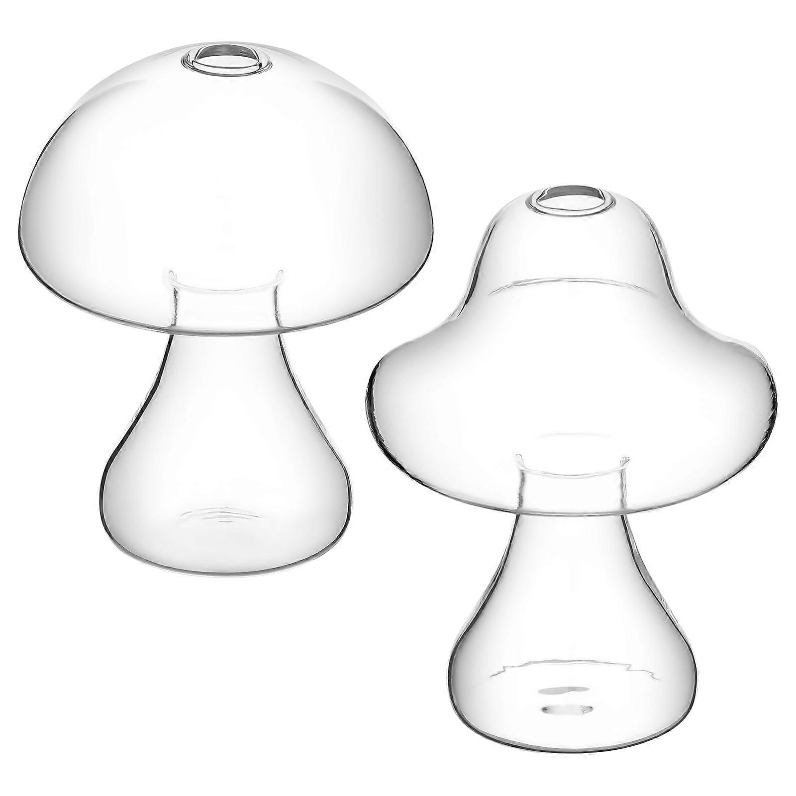 Mushroom Shaped Glass Vases 2 Pcs Hydroponics Plant Container Home Office Decor Simple Design Transparent