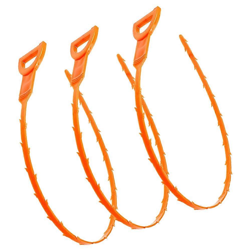 Drain Cleaning Tool for Kitchen and Bathroom 3Pcs Hair Clog Remover in Orange Flexible Rubber Ideal for Homeowners and Families