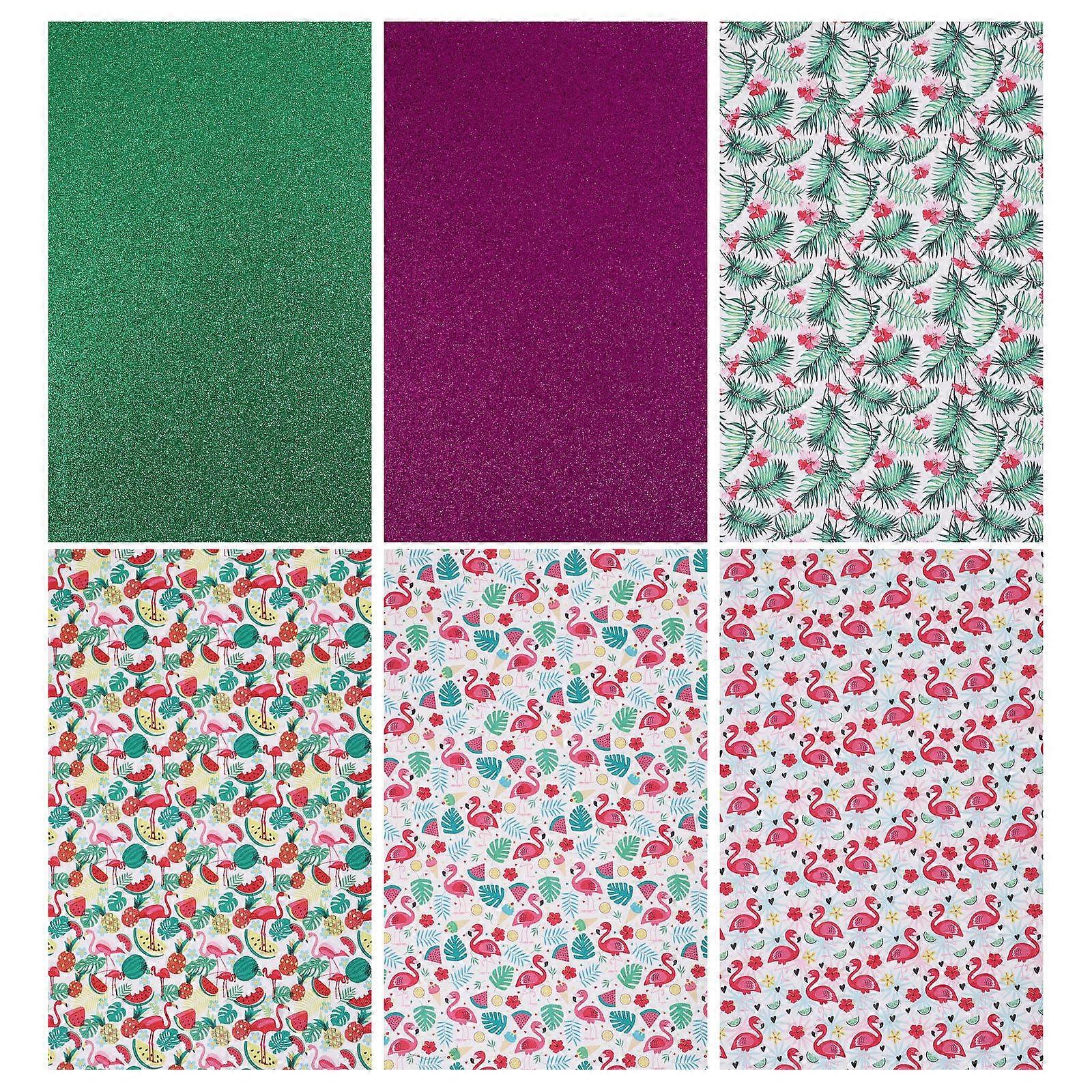 Flamingo Pattern Faux Sheet 6Pcs Craft Making Fabric Perfect for Hair Bows and Earrings Assorted Color