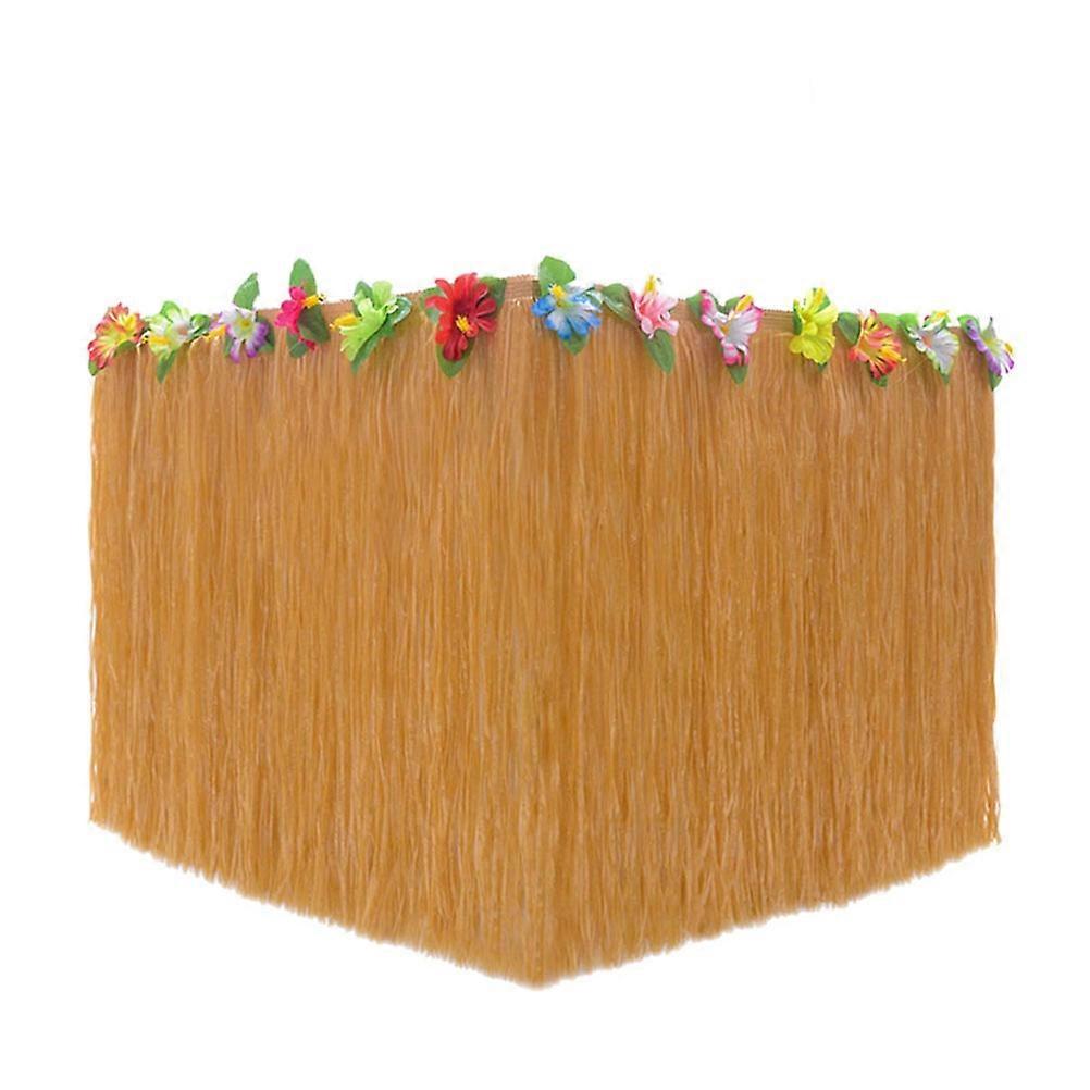 Hawaiian Party Table Skirt with Simulation Monstera for Luau Decoration Chocolate Color Cloth