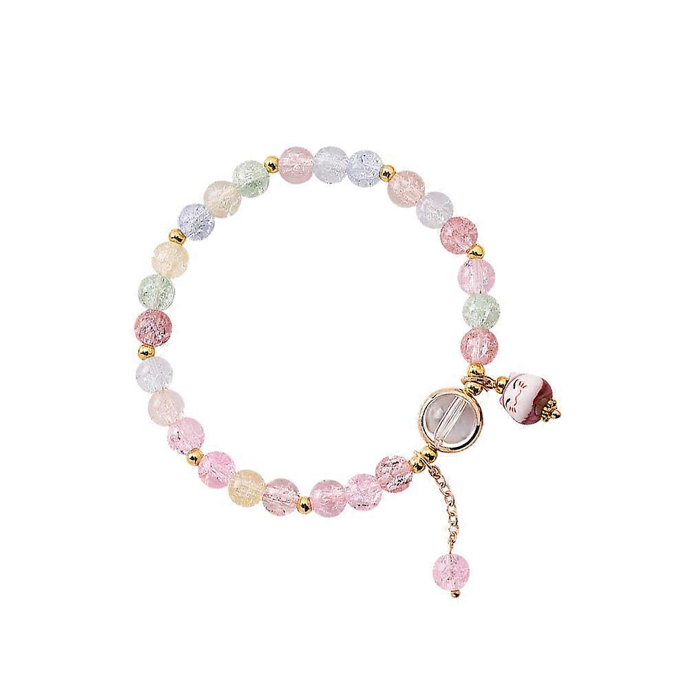 Cute Cat Beaded Bracelet With Cat Shape Pendant For Girls Daily Use Multi Color Wrist Chain 1Pc