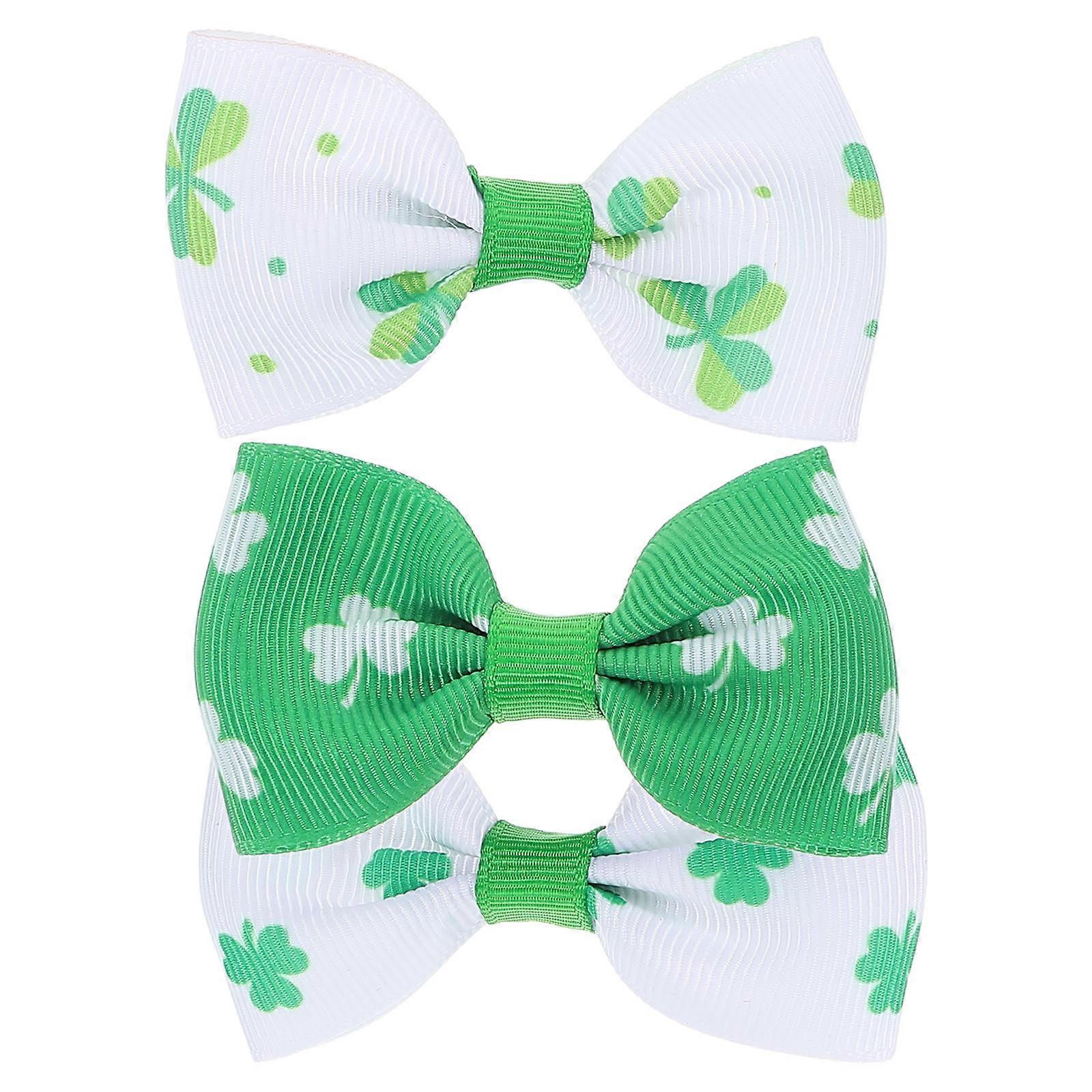 St Patrick's Day Hair Clips with Shamrock Design for Girls Comfortable and Secure Fabric Stainless Steel Multi 3PCS