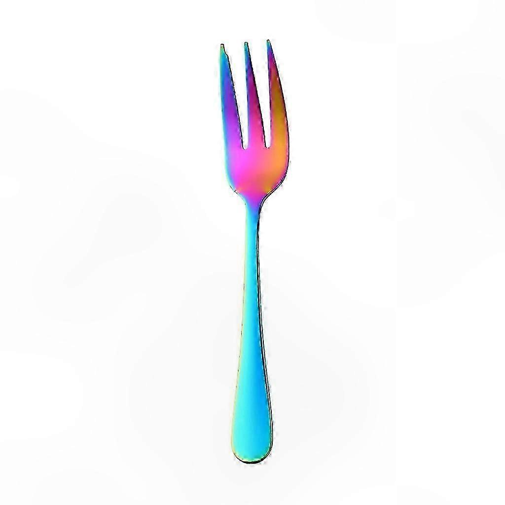 Multicolor Rainbow Stainless Steel Dessert Fork with Notched Design for Cake and Pastry