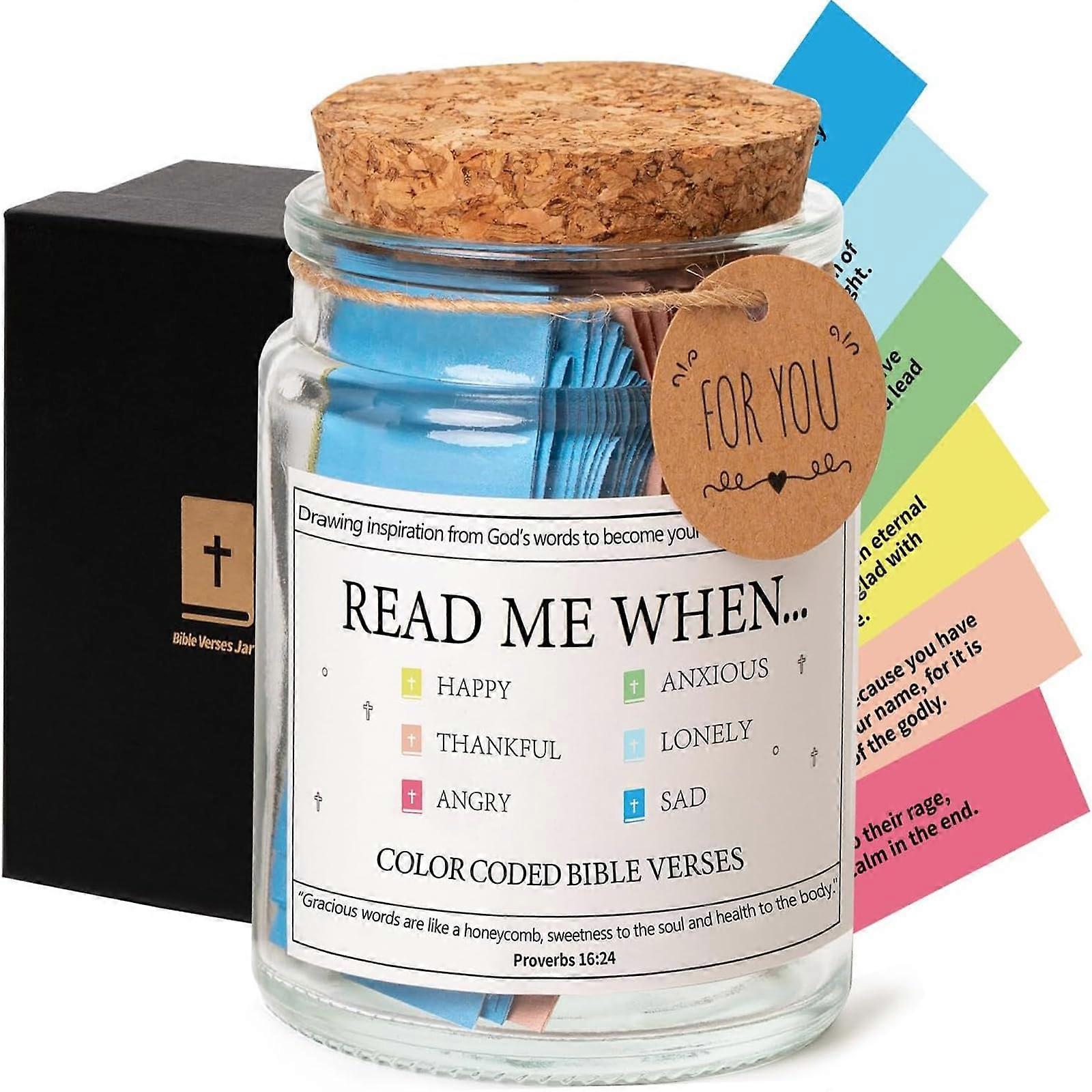 Christian Gifts for Women Men, Bible Verses Jar Glass with 90 Colorful Scriptures, Religious Accessories in Black & Blue