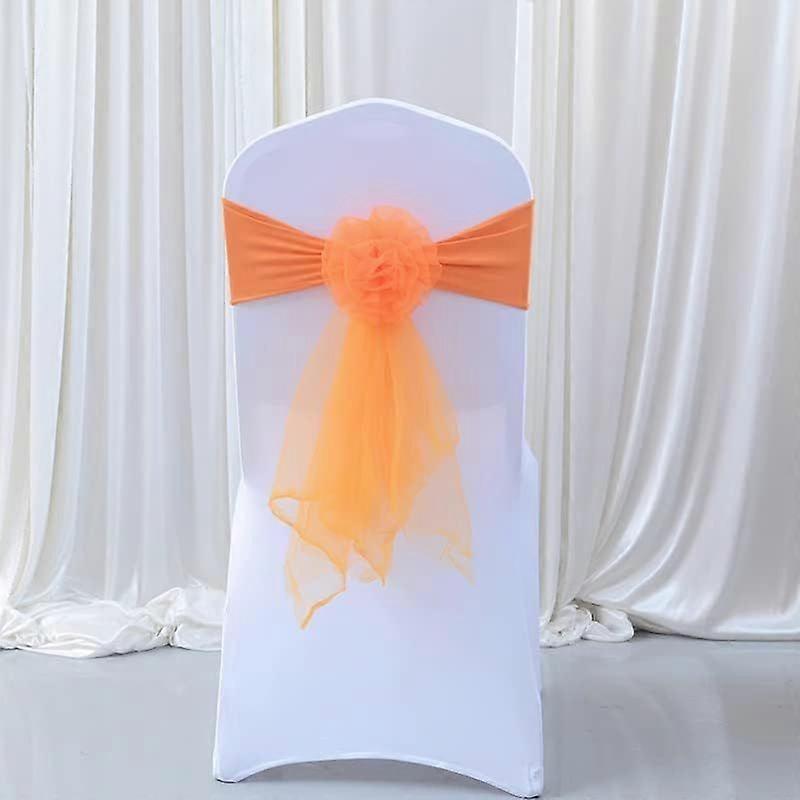 Pack of 6 Flowers Organza Stretch Chair Sashes for Dance Party Party Wedding