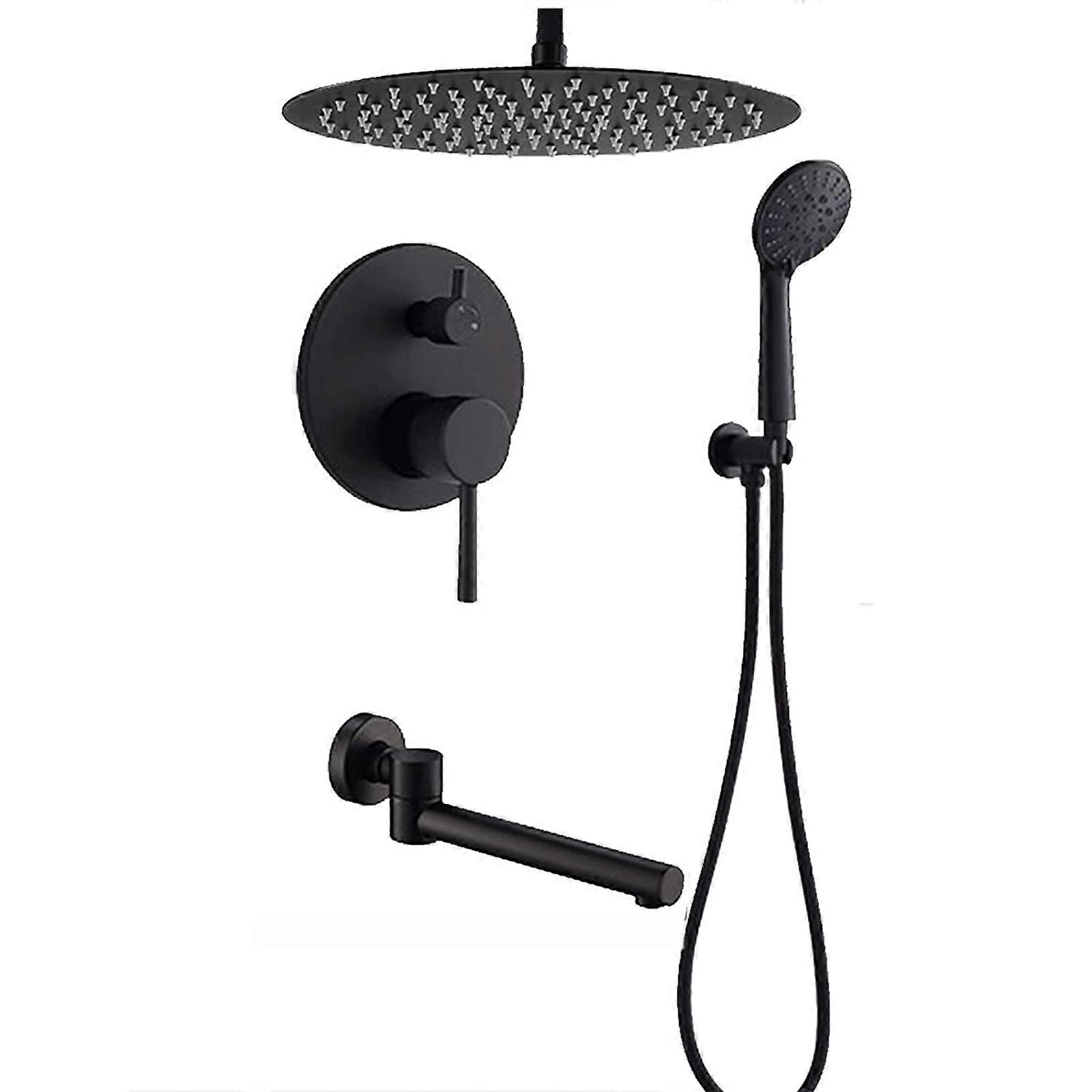 Shower System Black Wall-Mounted Brass Mixer Shower Set With 10-Inch Shower Head 3-Function Handheld Rotatable Tub Spout