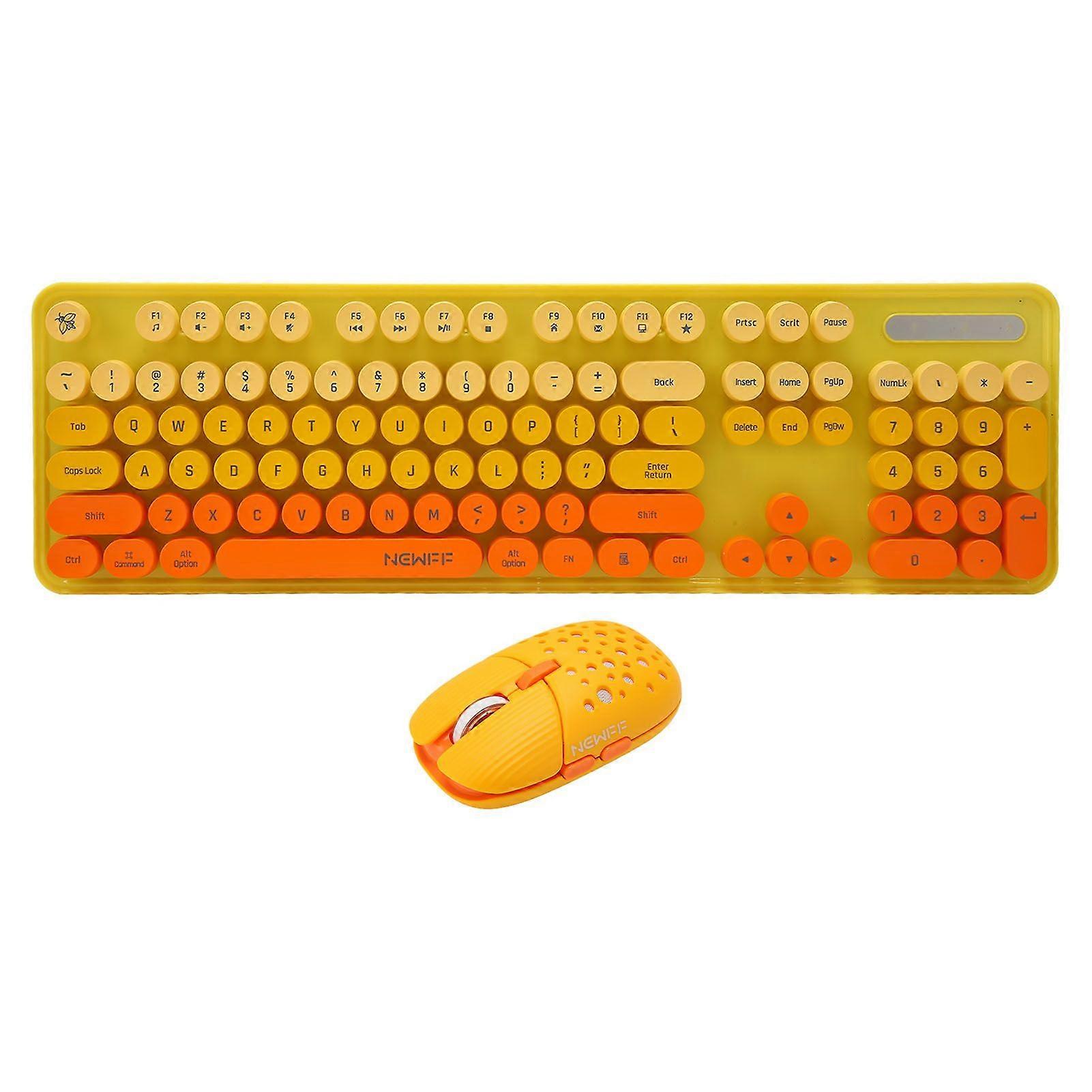 Wireless Keyboard and Mouse Combo 2.4G Wireless Mode Easy Operate Retro Punk Keyboard with 3 DPI Adjustable Gaming Mouse Mixed Color Yellow