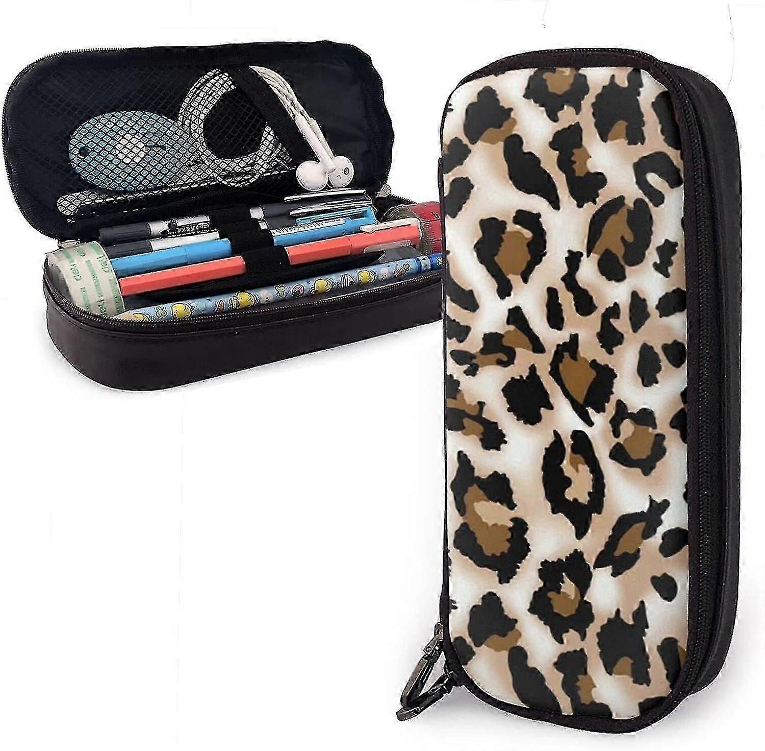 G4185 مقلمة جلدية بطبعة ليوبارد ، حقيبة قرطاسية ، صندوق تخزين مكتبي محمول ، مجلد منظم مستحضرات التجميل bd hl4185