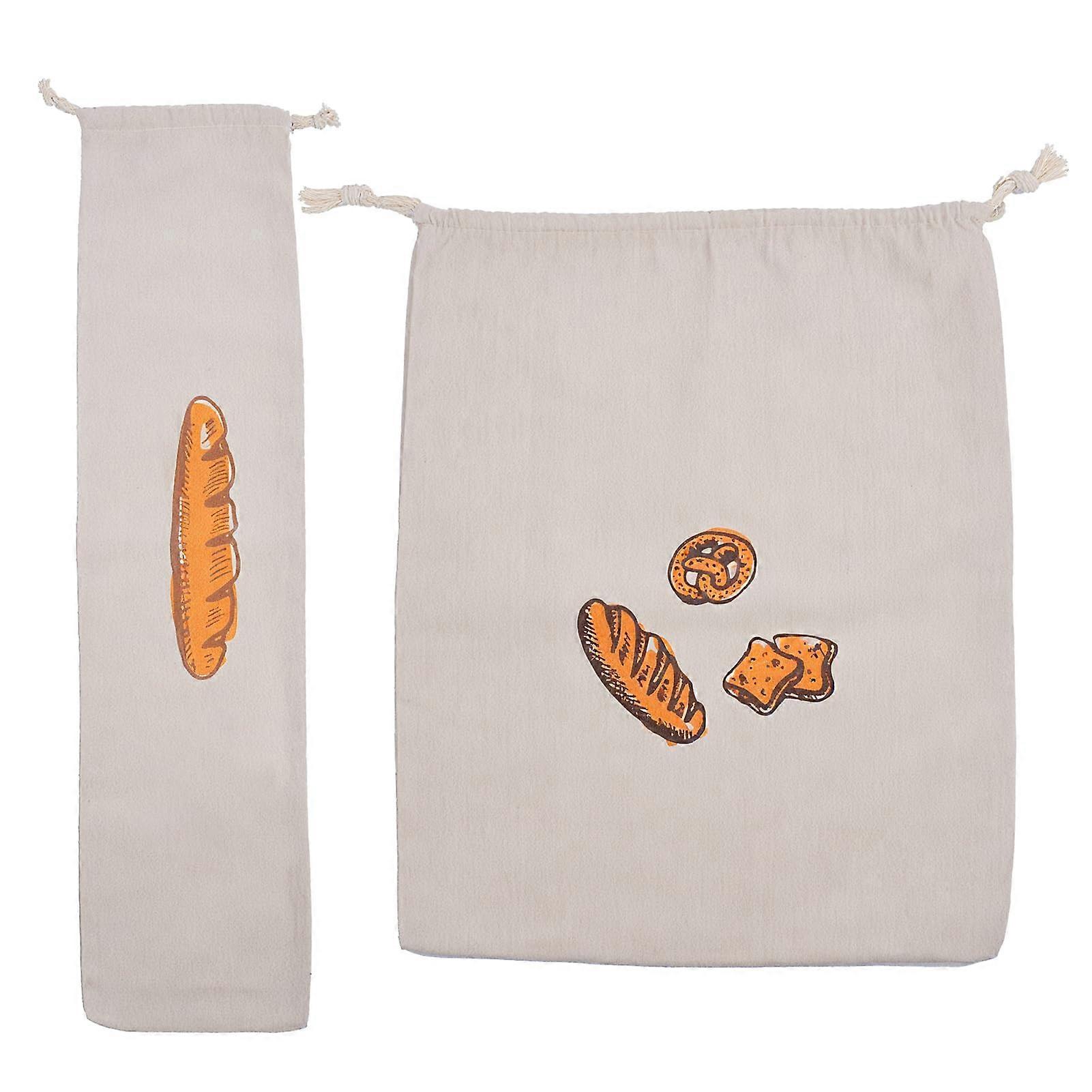 Pack of 2 Organic Linen Bread Bags Reusable Bread Storage with Drawstring