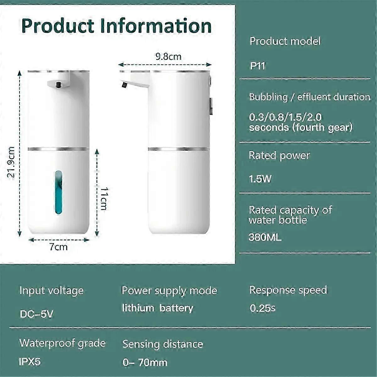 380ML Automatic Foam Soap Dispenser with USB Charging