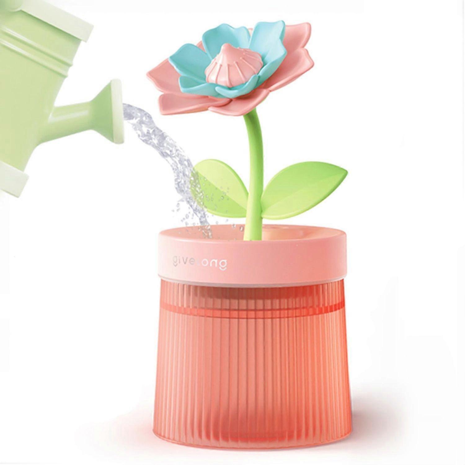 Cute Mini Humidifier for Bedroom, Auto Shut Off Humidifier, Small Size 260ml, with Flowers, 7 Color Night Light, Quiet, Essential Oil Diffuser(Pink)