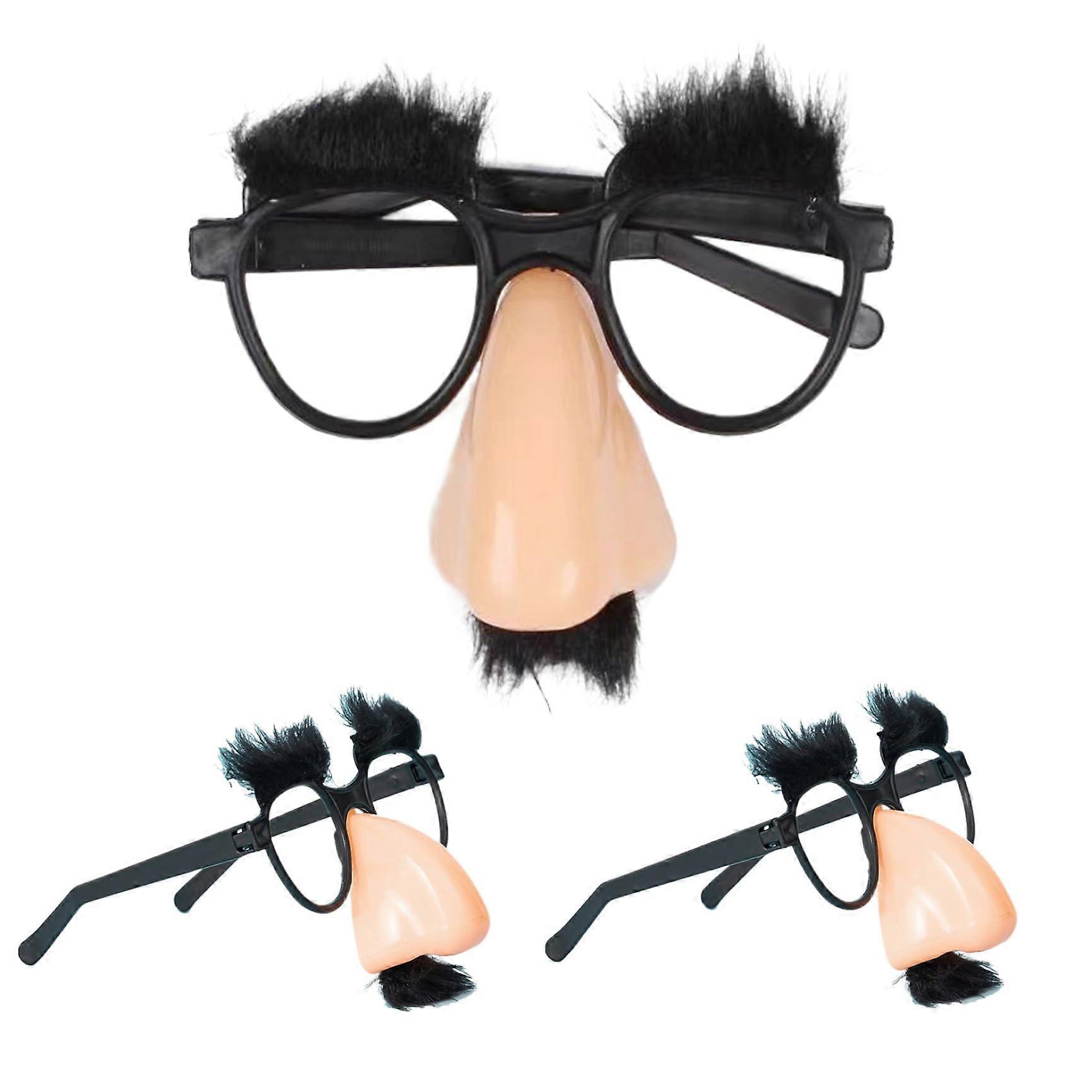 Funny Glasses 3Pcs Clown Glasses Set With Big Nose Eyebrow Mustache, 5x4in Disguising Nerd For Halloween Party Stage Prop