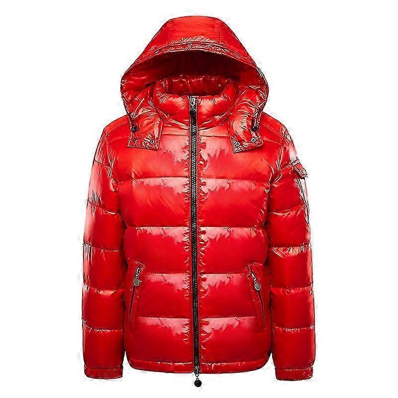 Winter Men's Warm Hooded 90% White Duck Down Jacket Bright And Thick Windproof Short Coat Red -CHW
